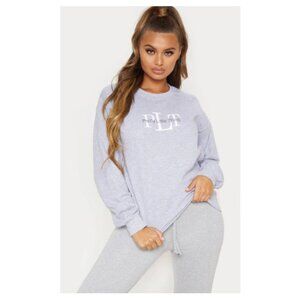 PrettyLittleThing Grey Graphic Oversized Crewneck Sweatshirt NWT